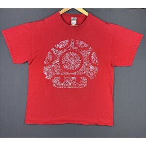 Vintage Y2K Nintendo Super Mario Drawing Red Shirt Promo 1Up Toad Art Rare Large